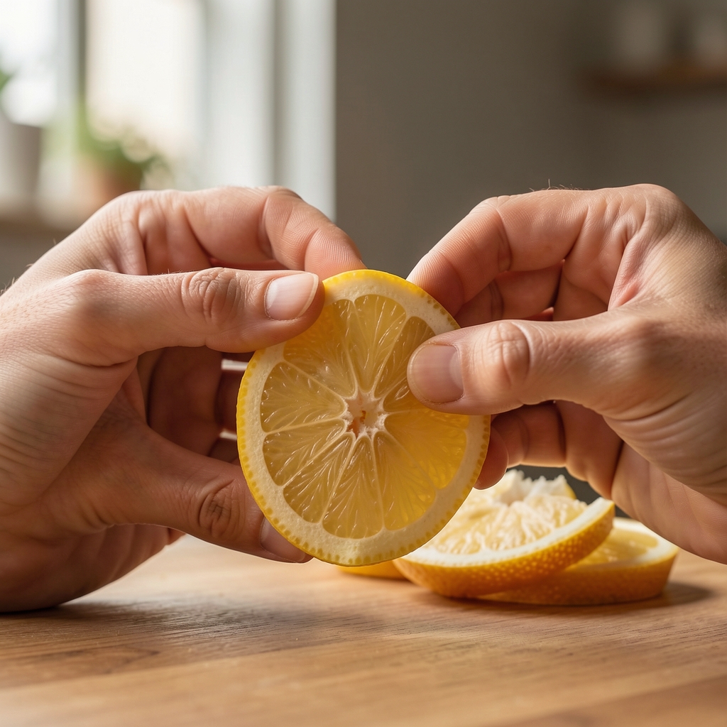 Main râpant le zeste d'un citron jaune au-dessus d'un bol de yaourt nature et de tranches d'orange